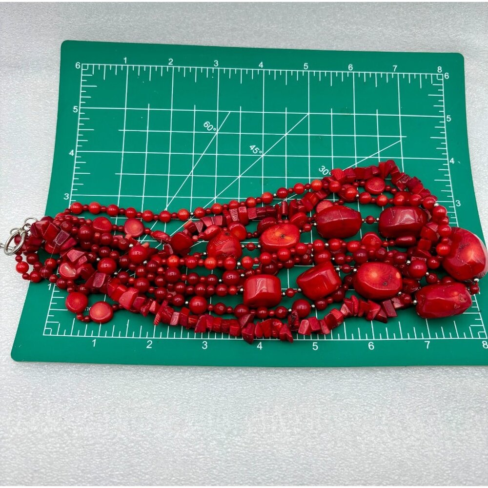 Vtg. Red Coral Necklace-925 Clasp 5 Strand Multi Shape and Size - Picture 6 of 6